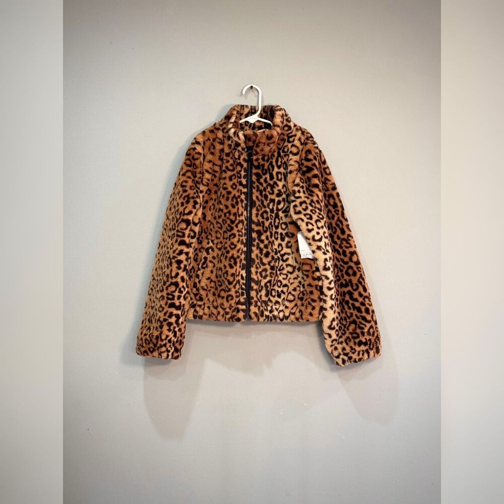 Girls' Cheetah Furry Full-Zip Jacket Size L (10/12) NWT